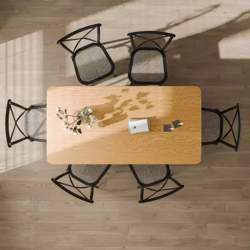Table à manger rectangulaire en bois Mid-Century, table de cuisine en rotin