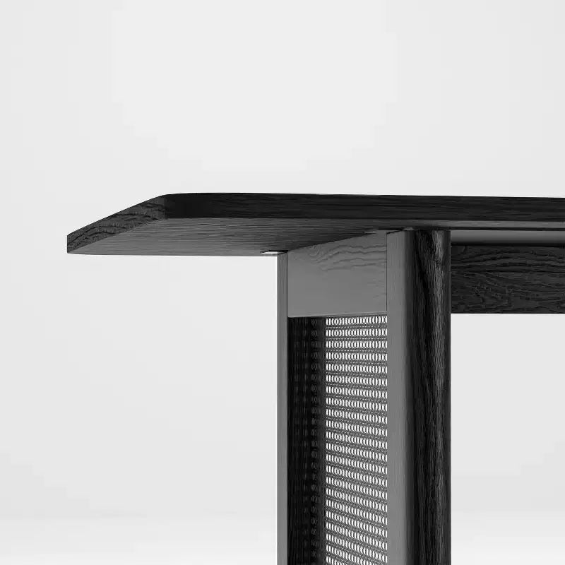 Table à manger rectangulaire en bois Mid-Century, table de cuisine en rotin