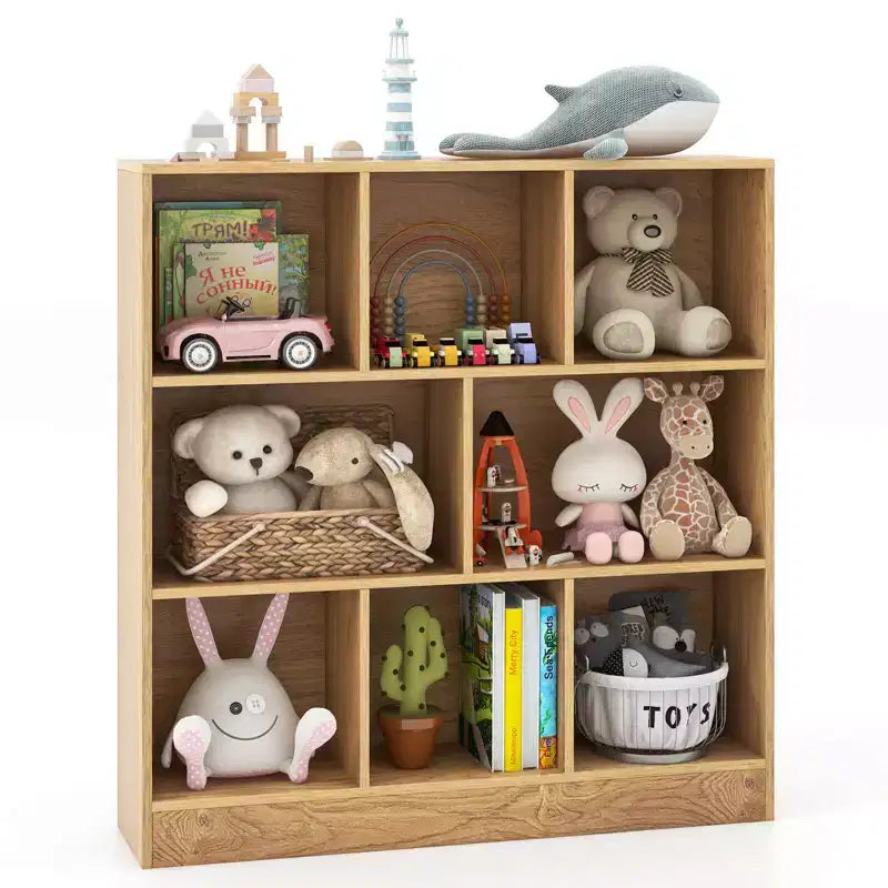 Costway 8-Cube Bookcase 41 Wooden Toy Storage Organizer for Kids Bookshelf Natural/White