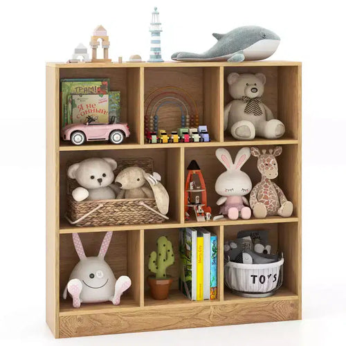 Costway 8-Cube Bookcase 41 Wooden Toy Storage Organizer for Kids Bookshelf Natural/White
