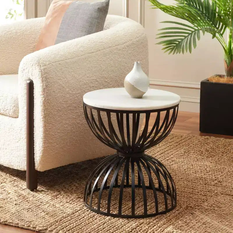 Table d'appoint ronde - Marbre blanc/Noir