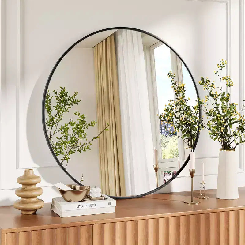Miroir Rond - Grand Miroir Mural Doré avec Cadre en Métal