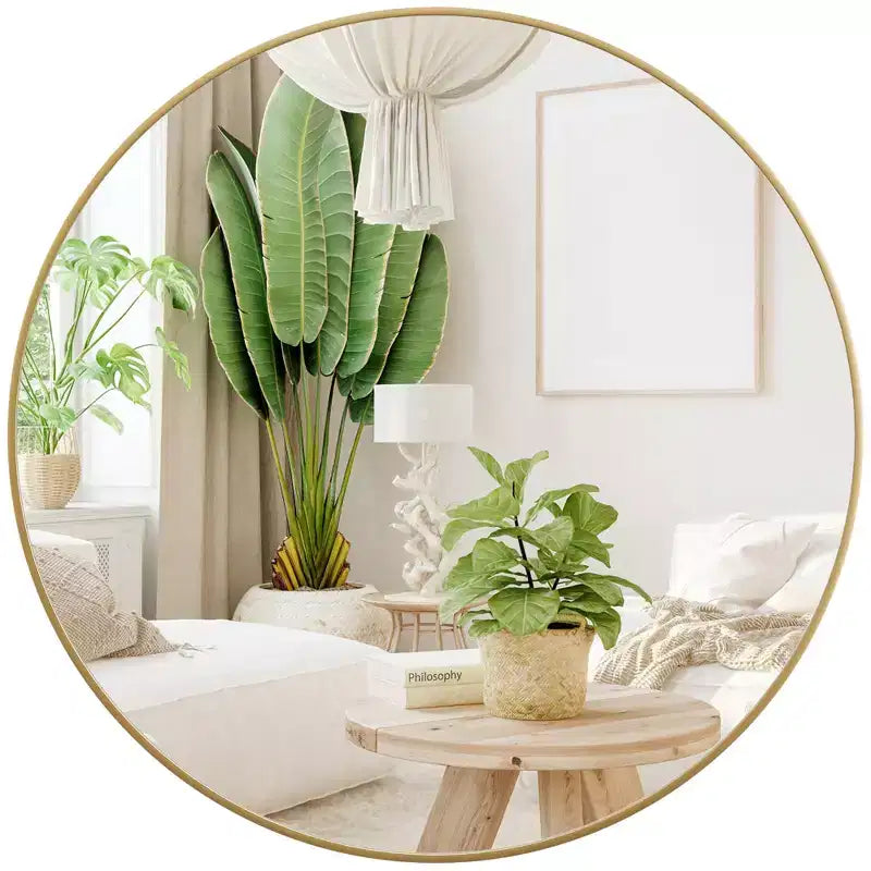 Miroir Rond - Grand Miroir Mural Doré avec Cadre en Métal