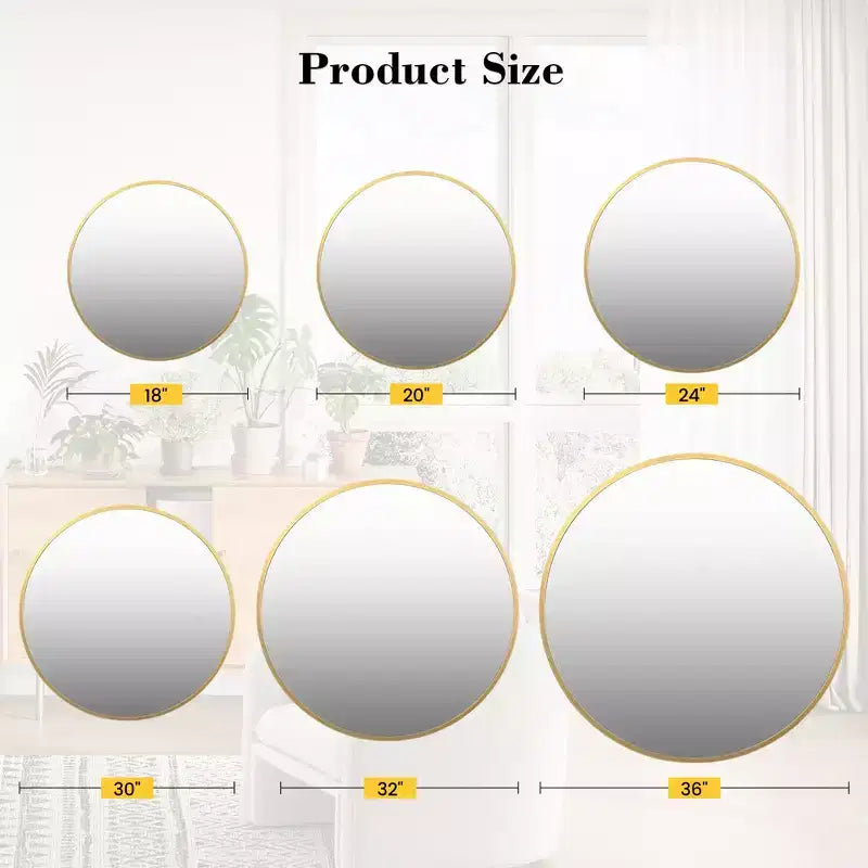 Miroir Rond - Grand Miroir Mural Doré avec Cadre en Métal