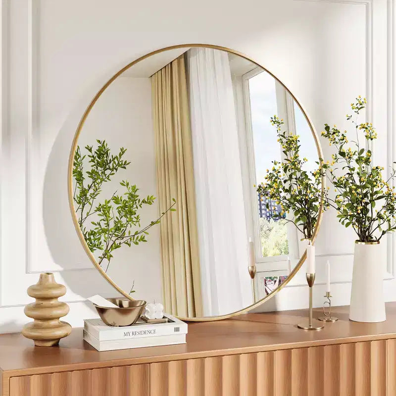 Miroir Rond - Grand Miroir Mural Doré avec Cadre en Métal