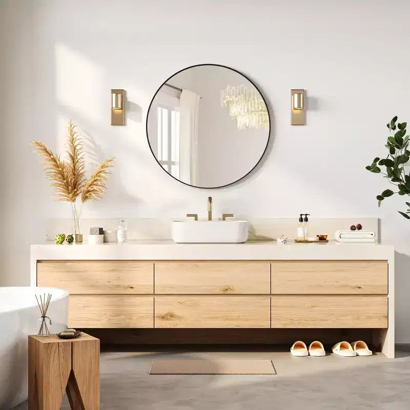Miroir Rond - Grand Miroir Mural Doré avec Cadre en Métal