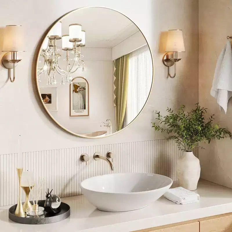 Miroir Rond - Grand Miroir Mural Doré avec Cadre en Métal