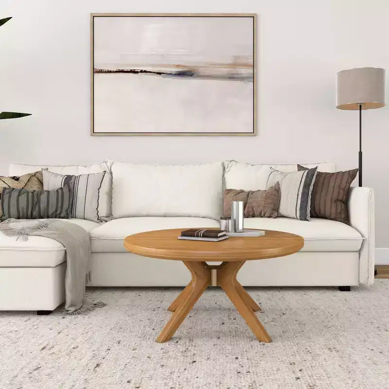 Table basse ronde à pieds croisés en bois massif, 36 pouces, pour salon