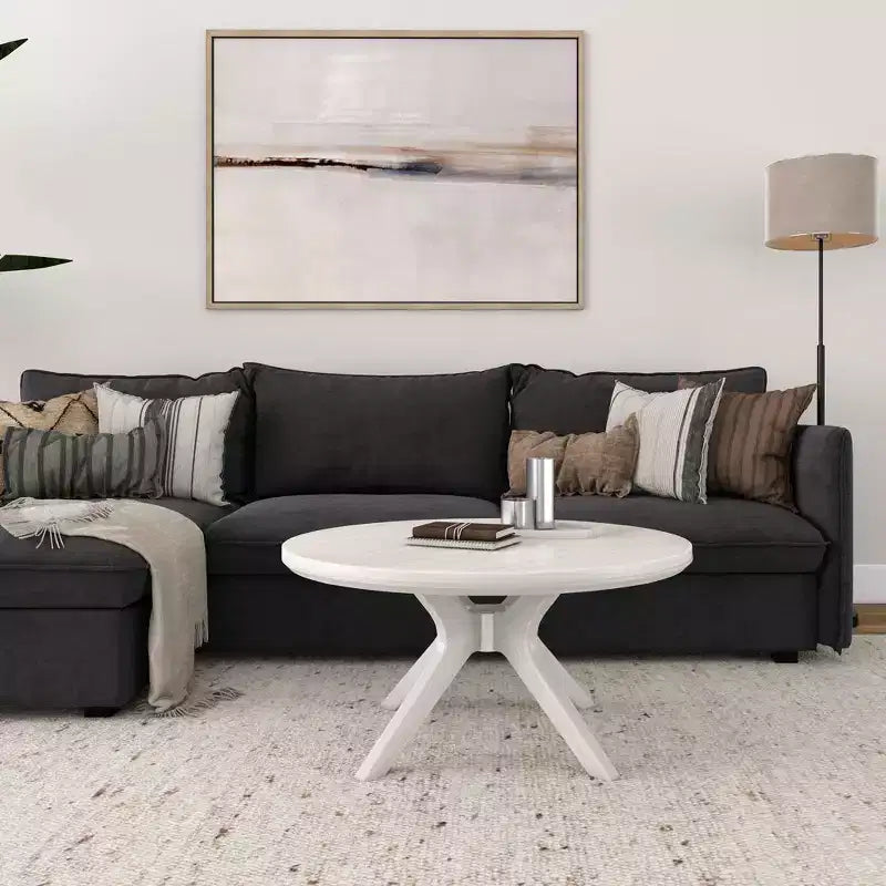 Table basse ronde à pieds croisés en bois massif, 36 pouces, pour salon