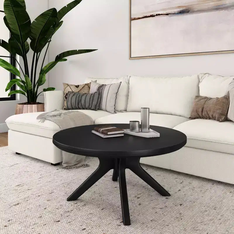 Table basse ronde à pieds croisés en bois massif, 36 pouces, pour salon