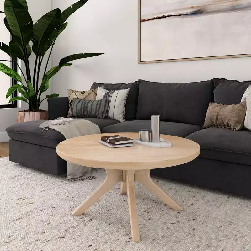 Table basse ronde à pieds croisés en bois massif, 36 pouces, pour salon