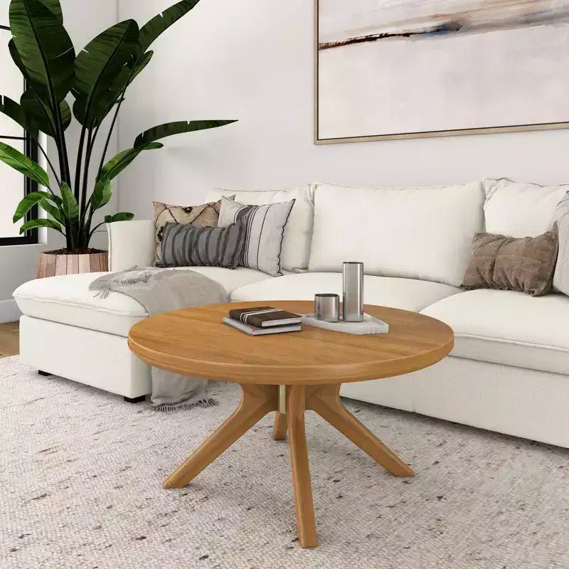 Plank+Beam Solid Wood Cross Leg Round Coffee Table 36 Coffee Table for Living Room