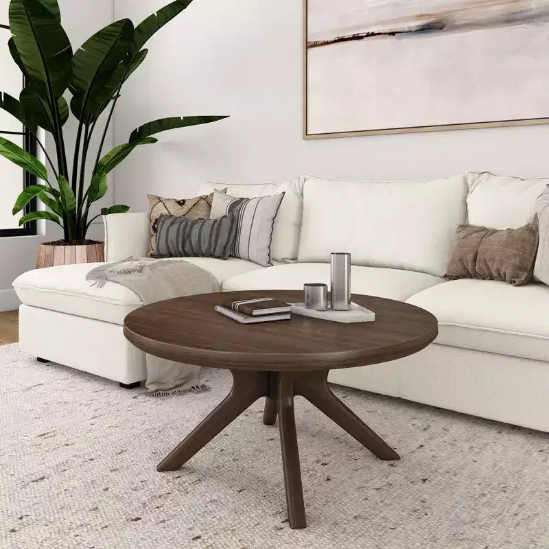 Table basse ronde à pieds croisés en bois massif, 36 pouces, pour salon