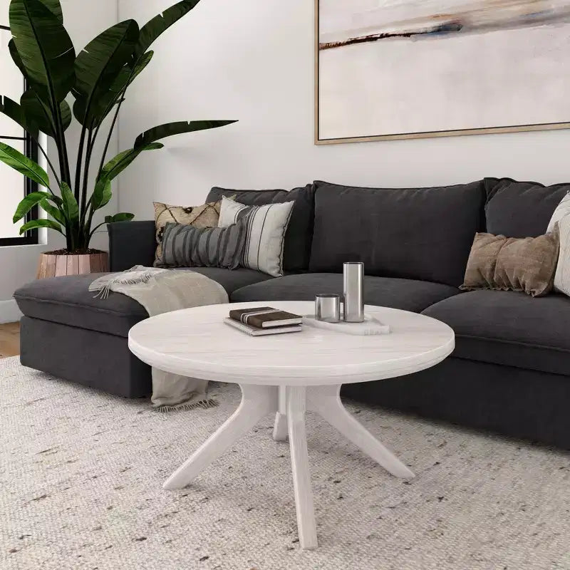Table basse ronde à pieds croisés en bois massif, 36 pouces, pour salon