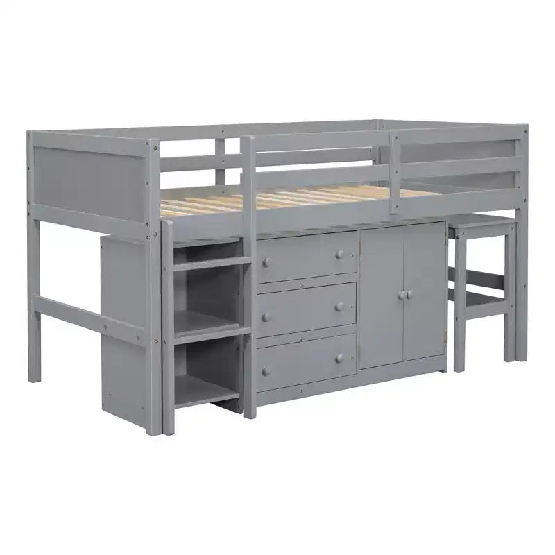 Cadre de lit simple en bois massif, lit mezzanine bas