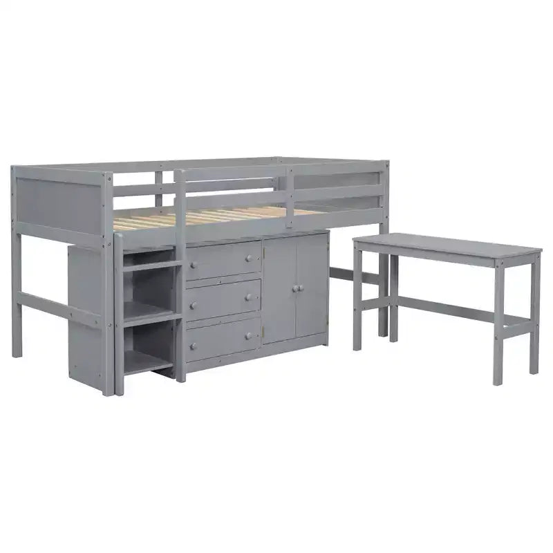 Cadre de lit simple en bois massif, lit mezzanine bas