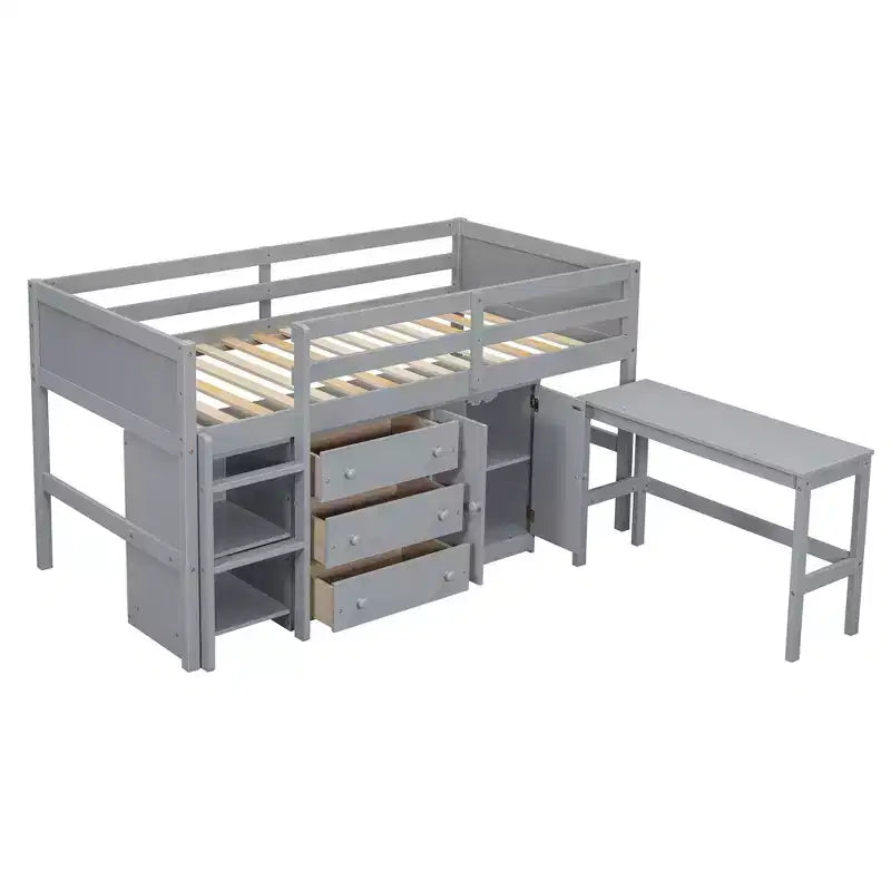 Cadre de lit simple en bois massif, lit mezzanine bas