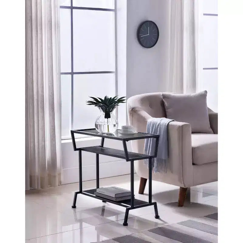 Kings Brand Furniture | Side End Table with Storage Shelves Black