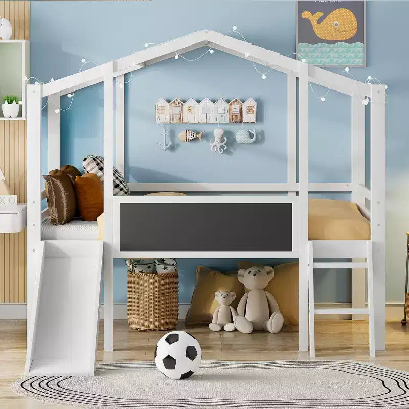 Lit mezzanine double en bois avec échelle