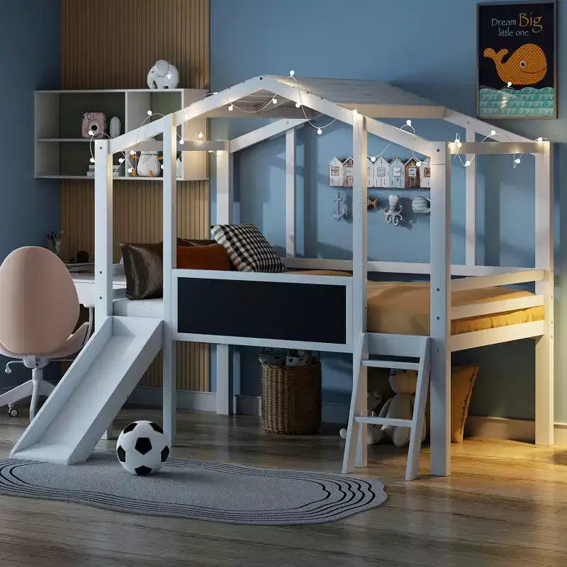 Lit mezzanine double en bois avec échelle