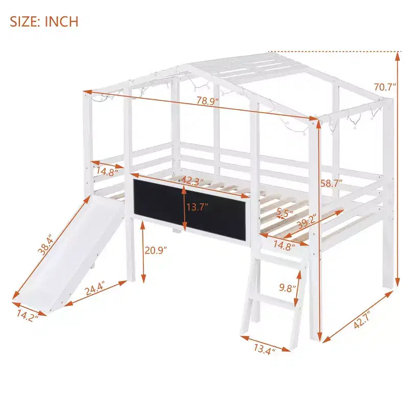 Lit mezzanine double en bois avec échelle