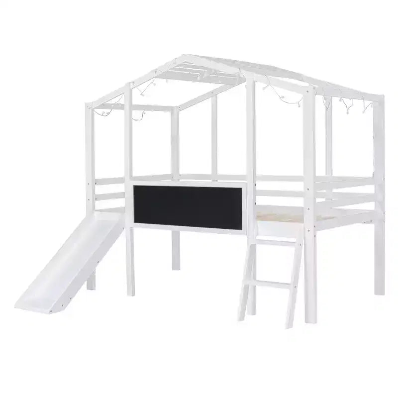 Lit mezzanine double en bois avec échelle