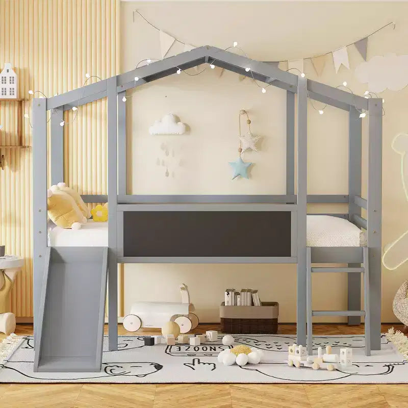 Lit mezzanine double en bois avec échelle