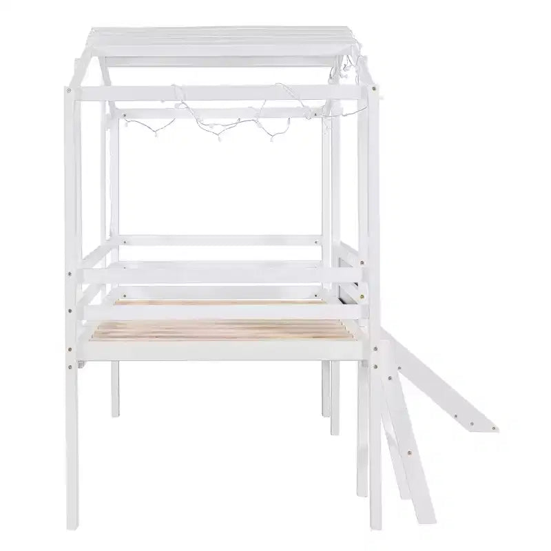 Lit mezzanine double en bois avec échelle