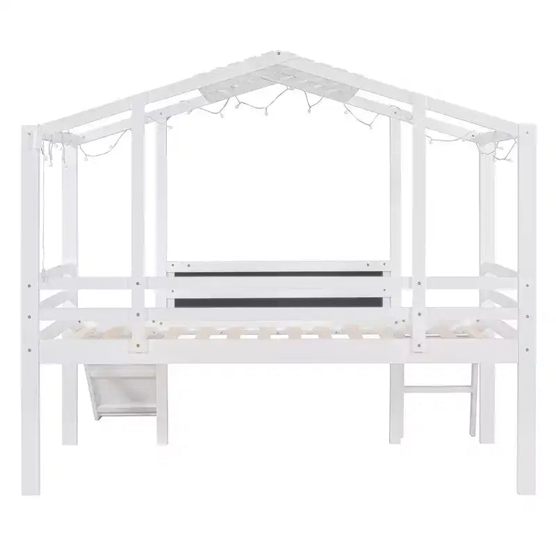 Lit mezzanine double en bois avec échelle