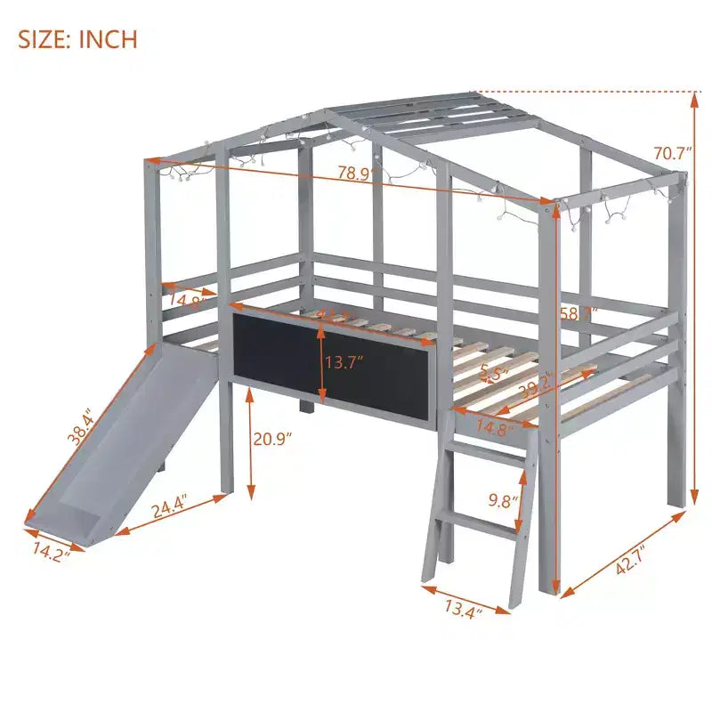 Lit mezzanine double en bois avec échelle