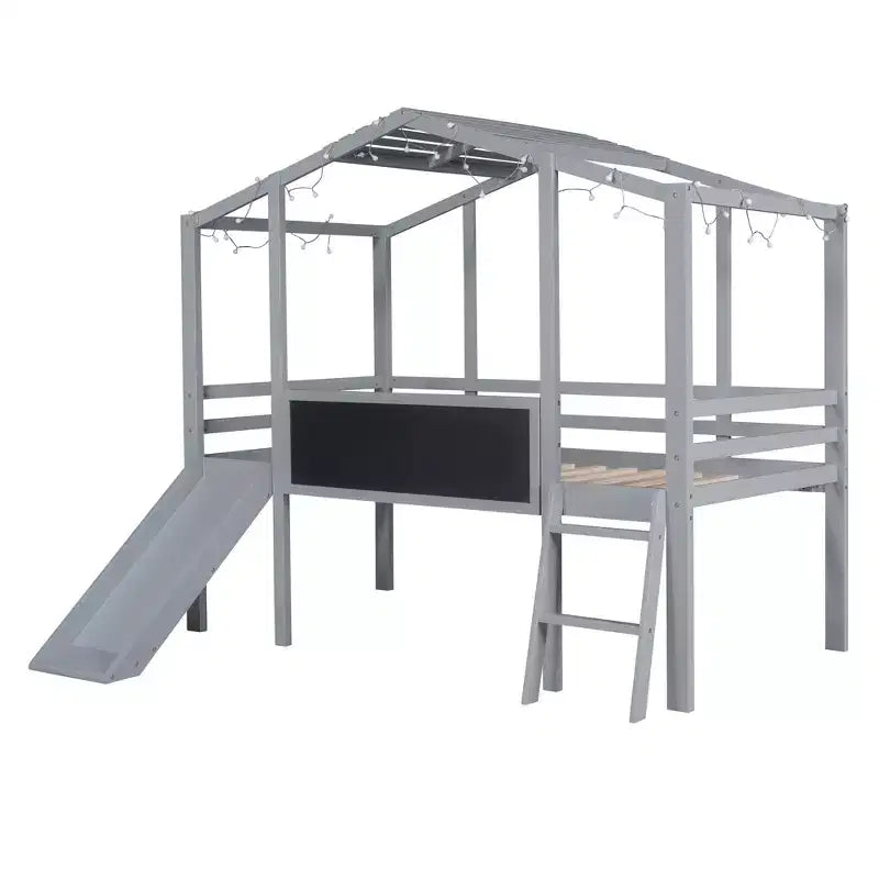 Lit mezzanine double en bois avec échelle