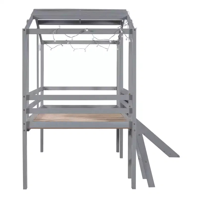 Lit mezzanine double en bois avec échelle