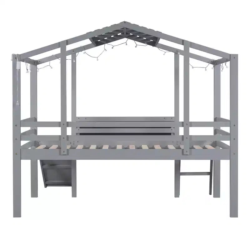 Lit mezzanine double en bois avec échelle