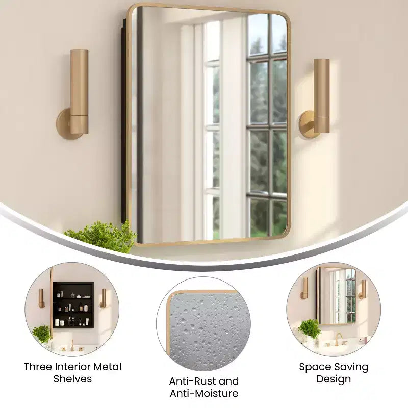 Armoire de toilette à cadre métallique avec design encastré réversible