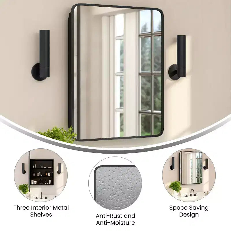 Armoire de toilette à cadre métallique avec design encastré réversible