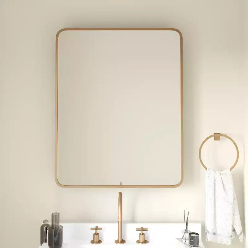 Emma and Oliver Jackie Metal Framed Bathroom Medicine Cabinet with Reversible Recessed Design and Beveled Rounded Mirror