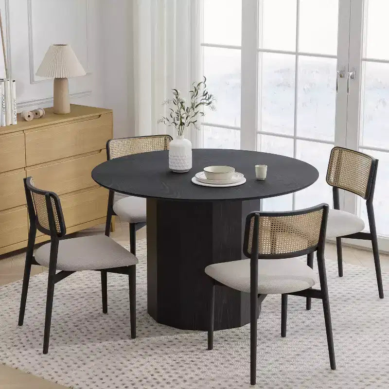 Dovelina Mid-Century Round Dining Table Wood Kitchen Table Dining Room Table for 4 People - Black