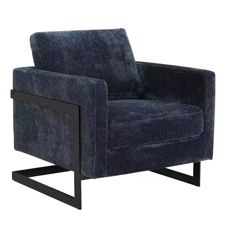 LeisureMod Boucle Fabric Arm Chair with Black Stainless Steel Frame and Removable Back Cushion Lincoln Collection