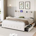 Whizmax Bed Frame Upholstered Platform Bed Frame with Trundle and 4 Storage Drawers Bed Frame with Diamond Tufted Headboard No Box Spring Needed