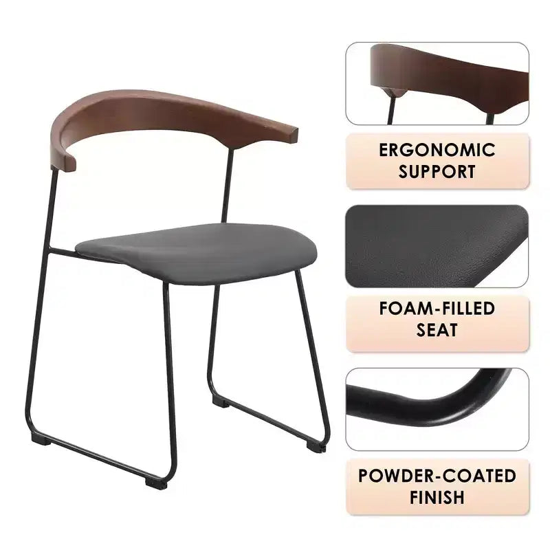 Lot de 2 chaises de salle à manger modernes rembourrées, assise en cuir et dossier en hêtre