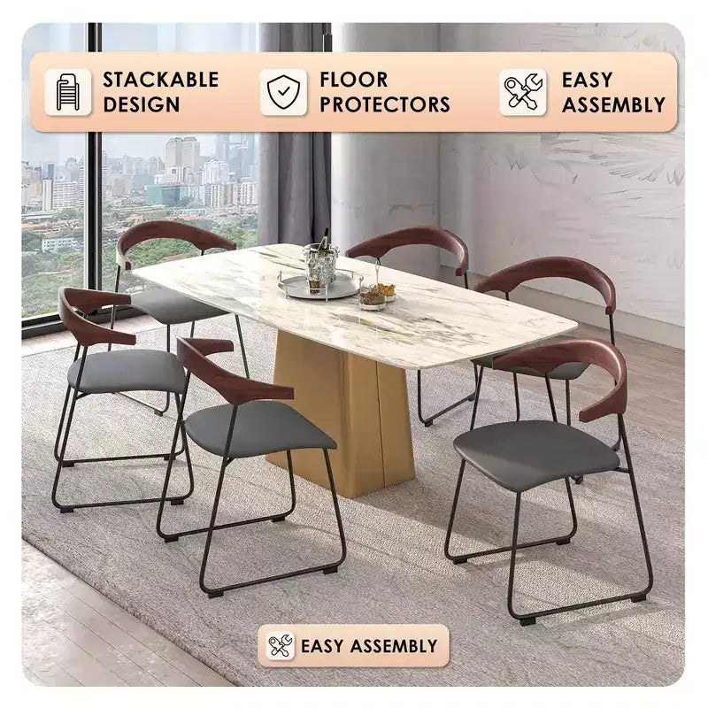 Lot de 2 chaises de salle à manger modernes rembourrées, assise en cuir et dossier en hêtre