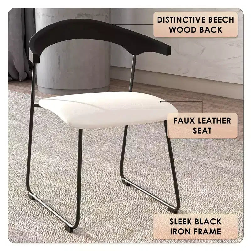 Lot de 2 chaises de salle à manger modernes rembourrées, assise en cuir et dossier en hêtre