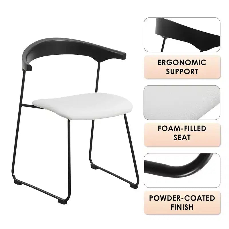 Lot de 2 chaises de salle à manger modernes rembourrées, assise en cuir et dossier en hêtre
