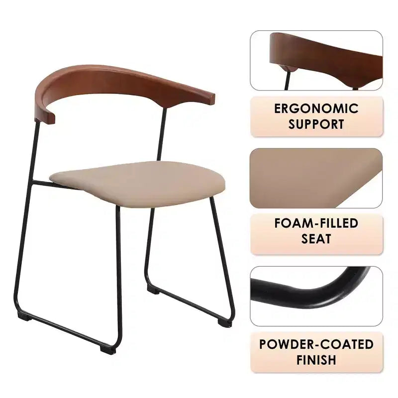Lot de 2 chaises de salle à manger modernes rembourrées, assise en cuir et dossier en hêtre