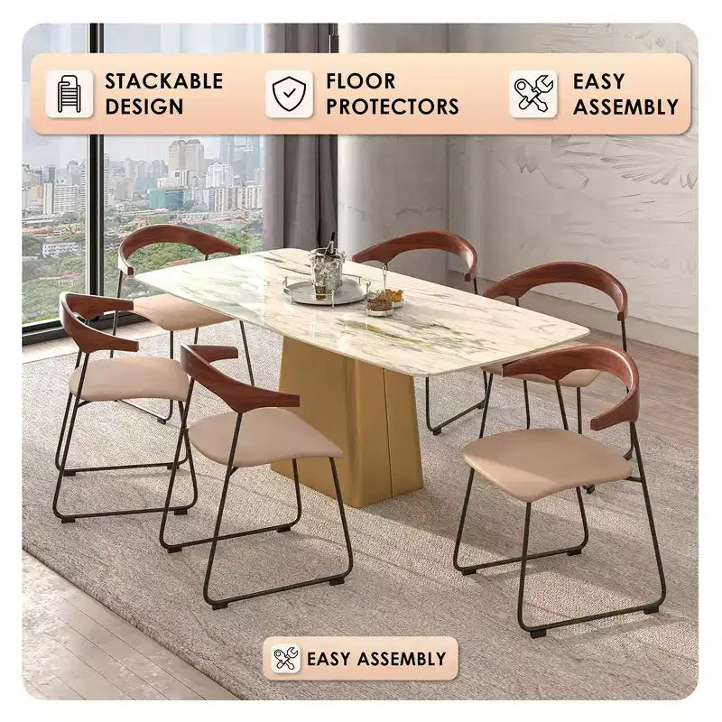 Lot de 2 chaises de salle à manger modernes rembourrées, assise en cuir et dossier en hêtre