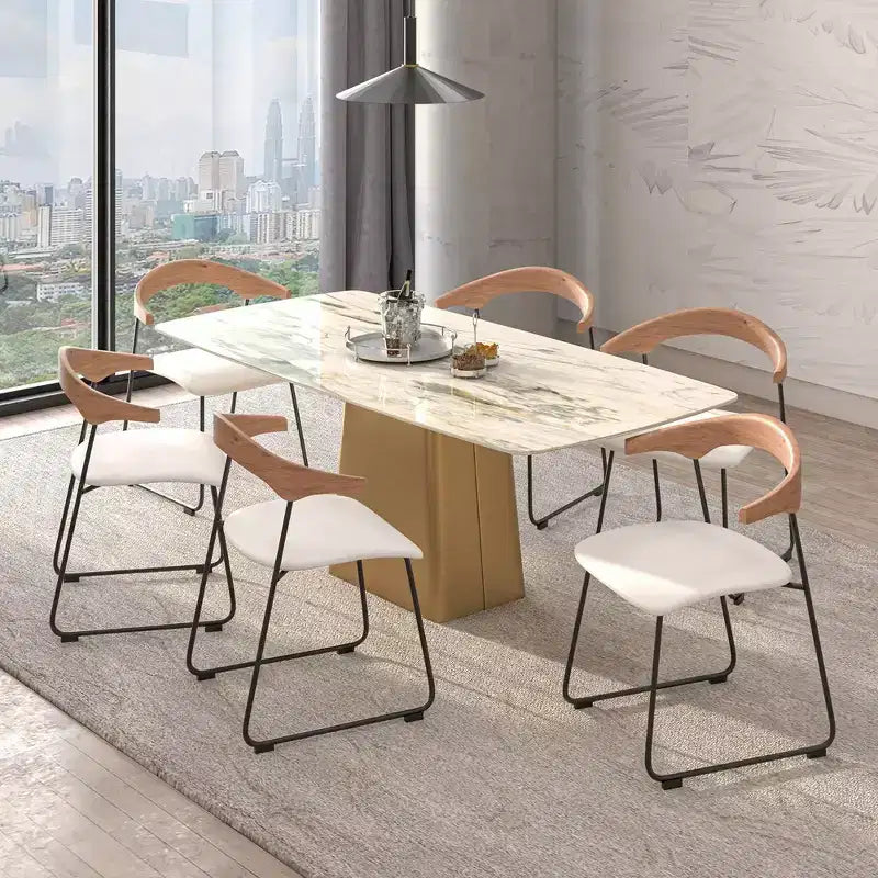 Lot de 2 chaises de salle à manger modernes rembourrées, assise en cuir et dossier en hêtre