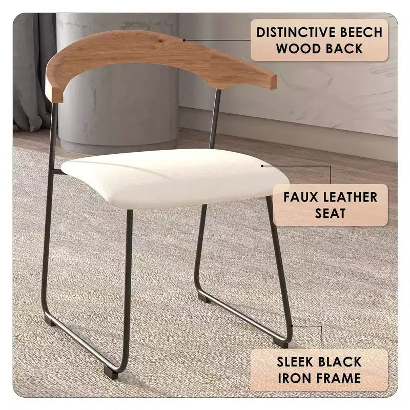 Lot de 2 chaises de salle à manger modernes rembourrées, assise en cuir et dossier en hêtre