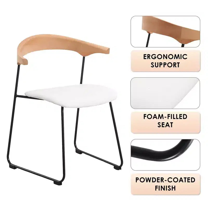 Lot de 2 chaises de salle à manger modernes rembourrées, assise en cuir et dossier en hêtre
