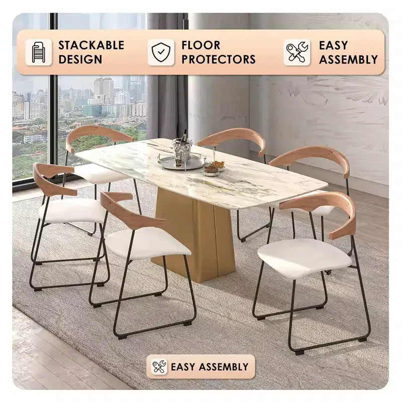 Lot de 2 chaises de salle à manger modernes rembourrées, assise en cuir et dossier en hêtre