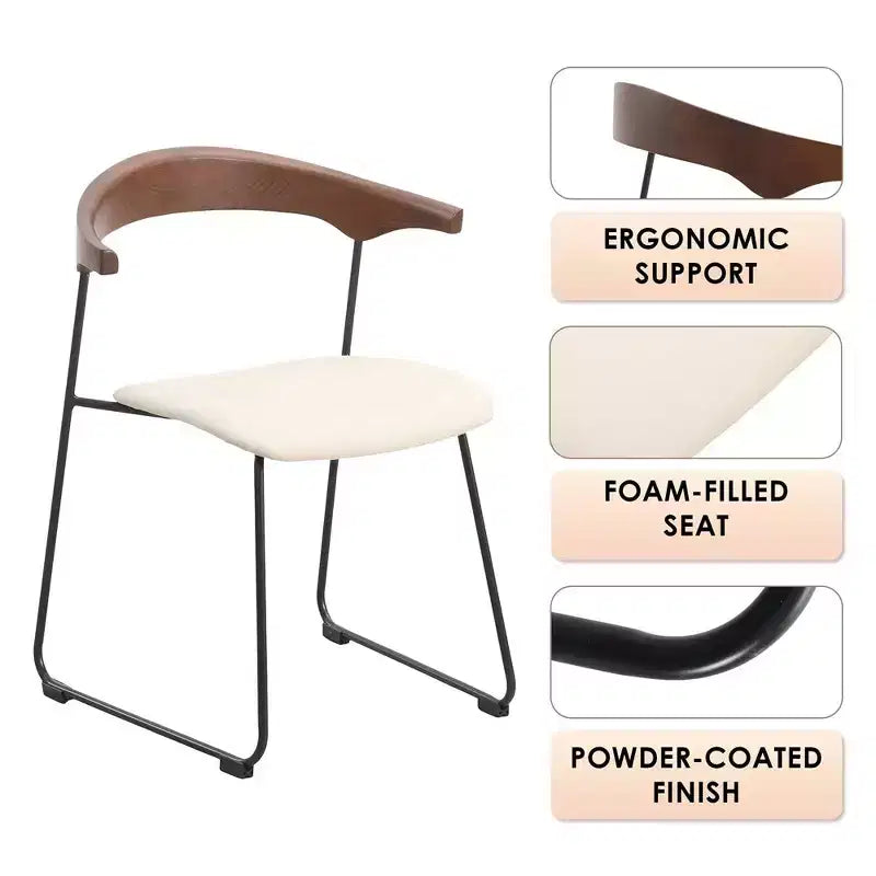 Lot de 2 chaises de salle à manger modernes rembourrées, assise en cuir et dossier en hêtre
